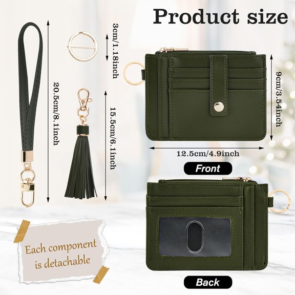 JINYUN-Small Wristlet Wallets for Women RFID Credit Card Holder Wallet Keychain Wristlet Wallet Credit Card Wallets for Women (Olive Green)