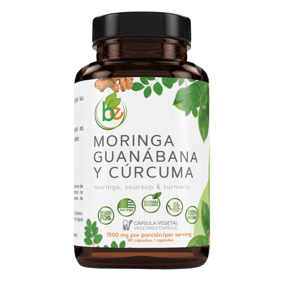 Moringa, Soursop (Guanábana) & Turmeric (Cúrcuma) - 90 Vegetable Capsules - 1500mg Per Serving - 100% Natural Organically Grown Ingredients - Powerful Antioxidant & Immune Support Blend - Authentic b