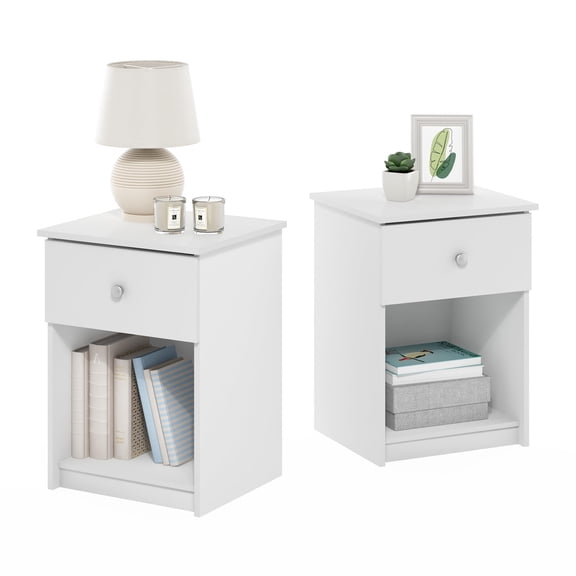 Furinno Tidur Modern Nightstand, Solid White, with Storage Shelf and Drawer