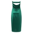 thumbnail image 7 of Summer Satin Strapless Dress Backless Bodycon Wedding Party Maxi Dresses Green S, 7 of 7