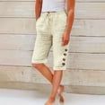 thumbnail image 2 of Jinhomg Shorts for Women 2025 Trendy Elastic Waist Knee Length Button Bermuda Shorts Casual Loose Linen Summer Shorts with Pockets Holiday Sales Beige XXL, 2 of 10