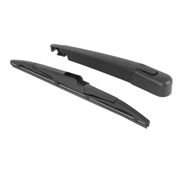 Black Rear Windshield Wiper Blade Arm Set for Kia Sportage 2016-2020, an automotive replacement part with a durable 11-inch (275mm) wiper blade and arm. Designed for rear fitting position, it features wear-resistant rubber for long service life and quiet, streak-free wiping. Easy to install and a direct replacement for maintaining a clear rear windshield.