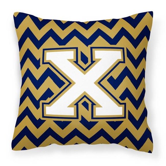 Letter X Chevron Navy Blue & Gold Fabric Decorative Pillow - Navy Blue & Gold - 14in. H x 3in. W x 14in. L