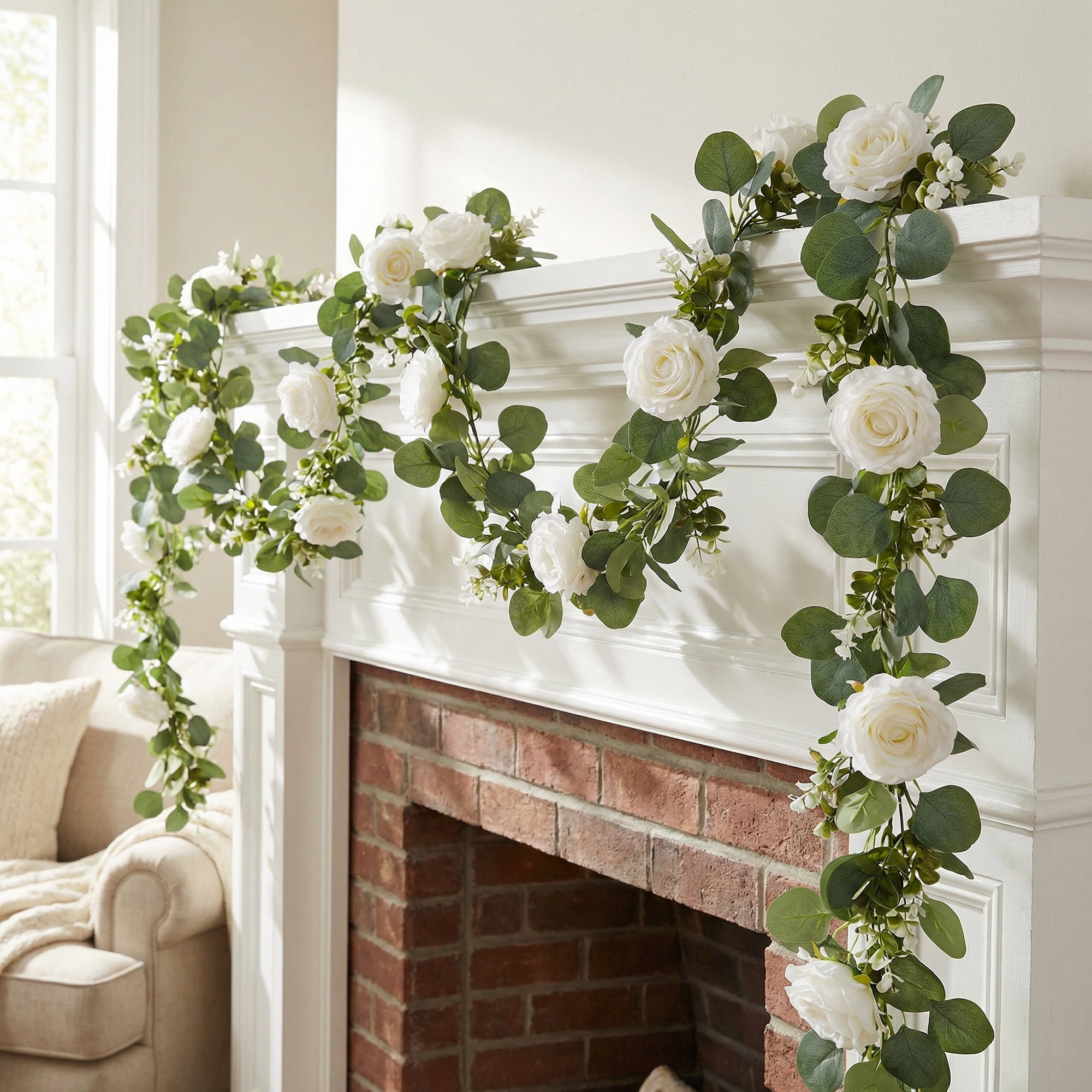 Unique Bargains Artificial Eucalyptus Garland Faux Runner Rose Vine Arch Table 71 in
