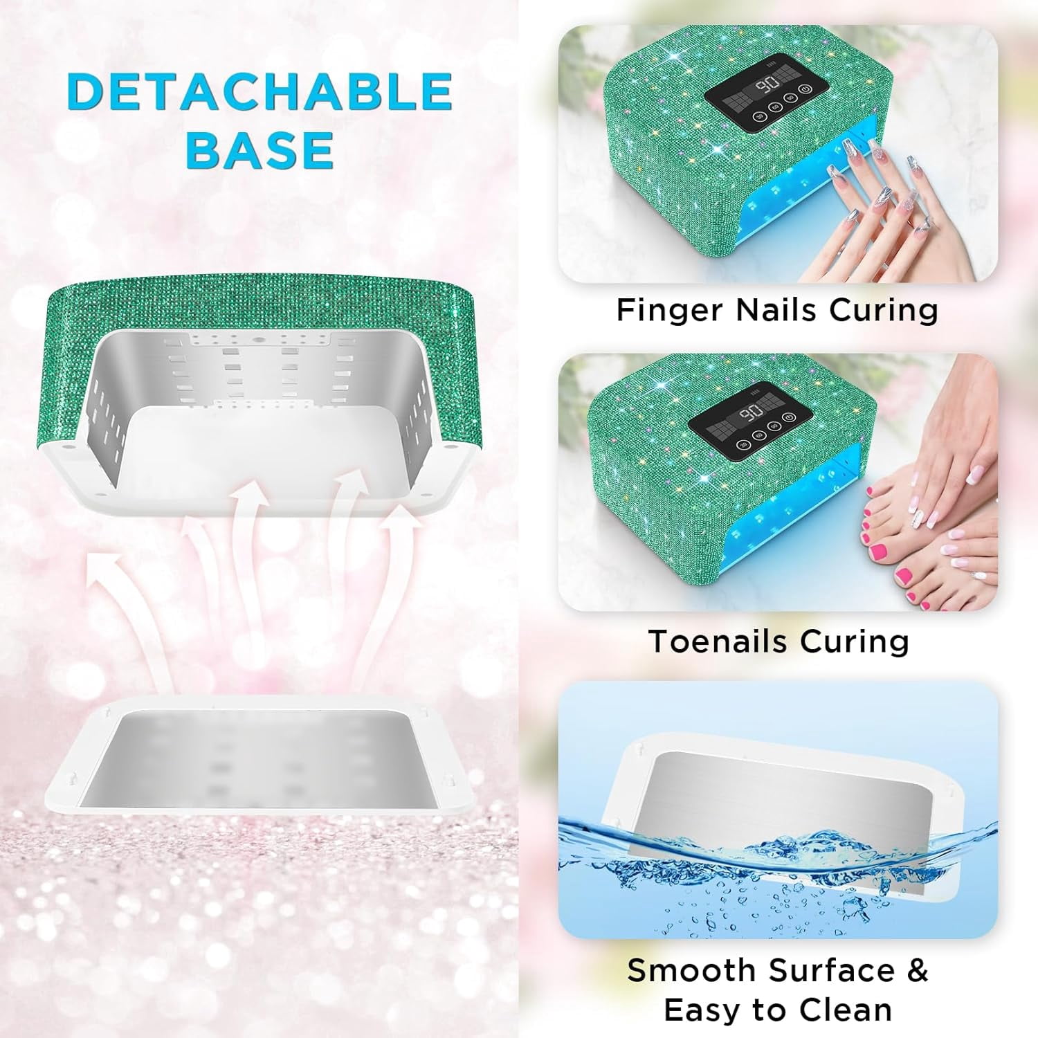 Cordless UV Nail Lamp, 120W Rechargeable UV Light for Nails, Nail Dryer with 4 Timer Modes, LED Nail Lamp Fully Decorate with Sparkling Nail Rhinestones Diamond (Green)