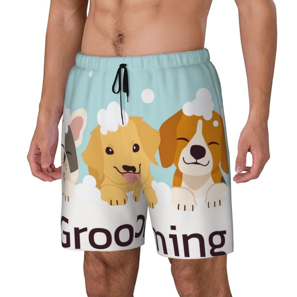 Fotbe Cute Dog In Bathtub1 Traje de Baño para Hombre – Shorts de Natación de Secado Rápido con Forro y Bolsillos-Small