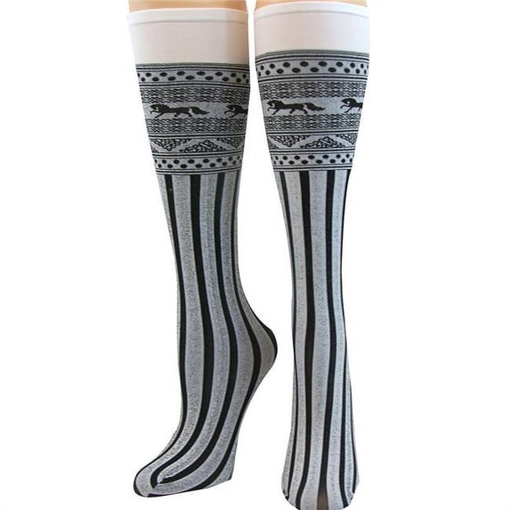 Size 6-10 Ladies Jacquard Horse Print Socks, Green & Black