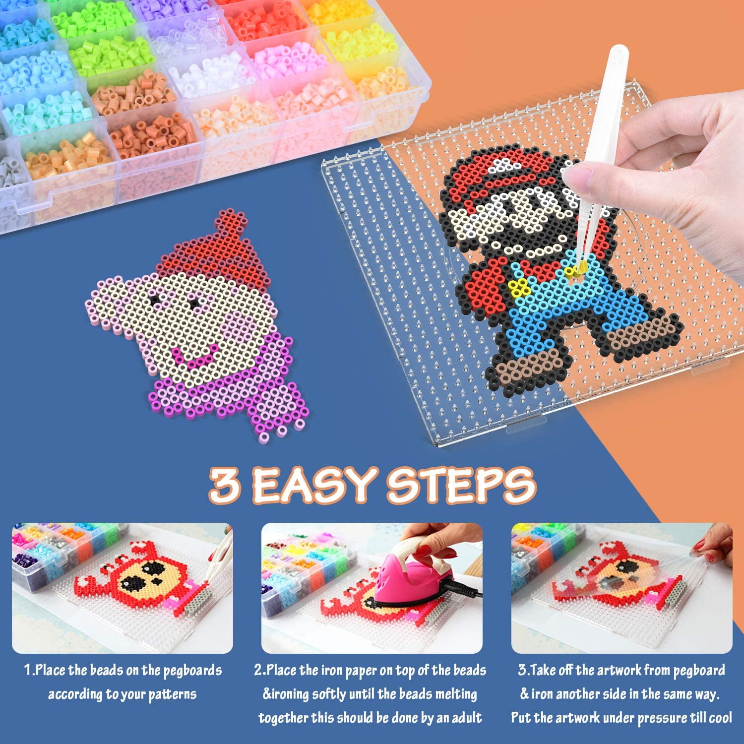 Fuse Beads Kit for Kids, 10000 PCS 36 Colors 5mm Melty Beads Set with 4 Pegboards, 90 Patterns, Ironing Paper, DIY Craft Kit for Ages 5+, Gift for Birthday Christmas