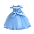 thumbnail image 6 of Zpanxa Toddler Girls Princess Dress, Little Girls Party Wedding Dress, Lace Bowknot Off Shoulder Pleated Dress, Kids Pageant Flower Girl Sleeveless Dress, Birthday Gifts for Girls Blue (7-8 Years), 6 of 8