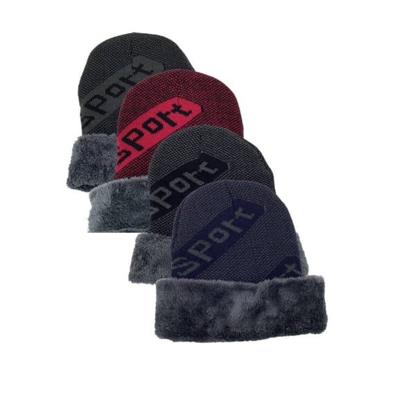 4 Pack Men's Thick Thermal Fur Fleece Lined Winter Insulated Cuff Beanie Hat