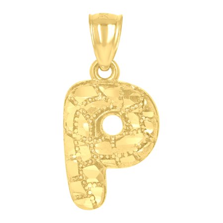 10k Yellow Gold Unisex Initial Alphabet P Nugget Charm Pendant for Men Women