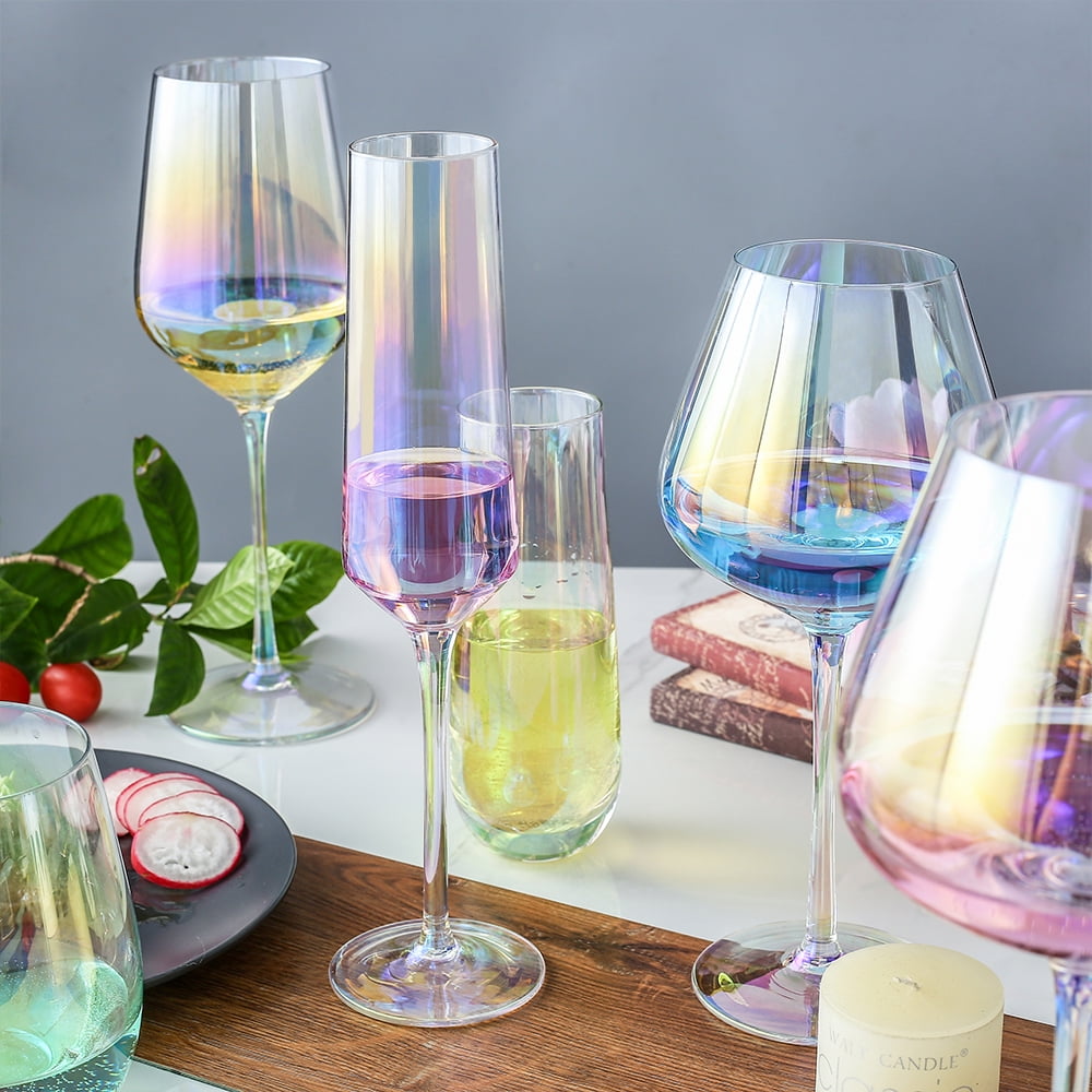 Gutsdoor Iridescent Glass Champagne Flutes Crystal Colored Champagne Glasses Set of 2 Wedding Flutes Bride and Groom Glasses Graduation Gift Sets & Father"s Day & & Birthday