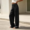 thumbnail image 5 of Josdec Women's Fashion Wide Leg Pants Striped Elastic Waist Loose Fit Straight Leg Trousers with Drawstring for Daily Wear, 5 of 6