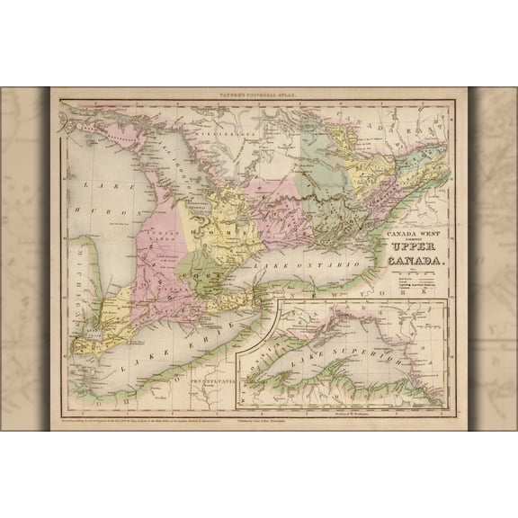 24"x36" Gallery Poster, map of Canada west 1844
