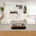 thumbnail image 3 of Muumblus 150" Cloud Sectional Sofa with Storage Console, U-Shaped Modular Couch with 2 Ottomans, USB, Cup Holders, Oversized Corduroy Living Room Sofa, Beige, 3 of 8