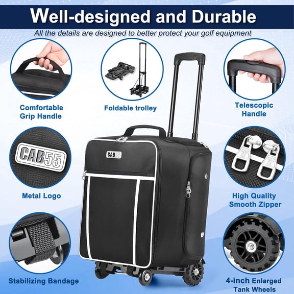 CAB55 Golf Trunk Organizer with 4 Wheels, 2 Layer Waterproof Car Storage for Shoes and Gear