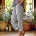 thumbnail image 2 of Admvng Capri Pants for Women Striped Elastic High Waist Button Detail Rolled Cuffs Cropped Pants, 2 of 6