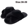 thumbnail image 1 of Pantuflas para mujer, punta abierta, peludas, esponjosas, para casa, acogedoras, de espuma viscoelástica, antideslizantes, de felpa, cruzadas, peludas, para interior y exterior Ormromra 2034321-5, 1 of 9