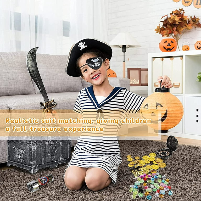 Halloween Pirate Play Set, Caribbean Costume Accessories for Boys Girls,  Pirate Dress Up Cosplay Stage Props, Imaginative Play Pirate Kit, Toy Gift  for Kids Role Play Treasure Hunting Activity, 65 PCS 