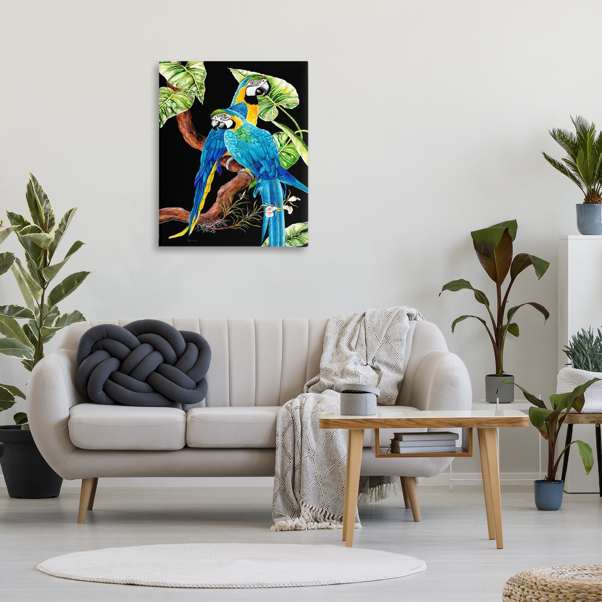 Stupell Industries Parrots Perched on Branch Animals & Insects Painting Gallery Wrapped Canvas Art Print Wall Art, 30 x 40