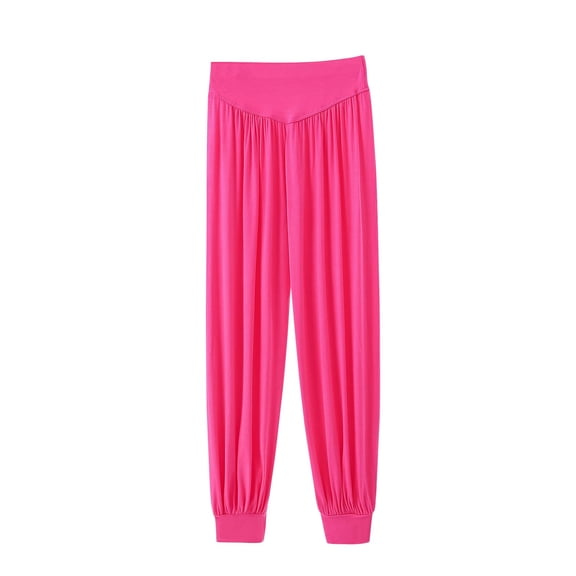 Ohufall Women Yoga Pants Casual High Waist Stretch Loose Yoga Pant Solid Color Palazzo Lounge Pants