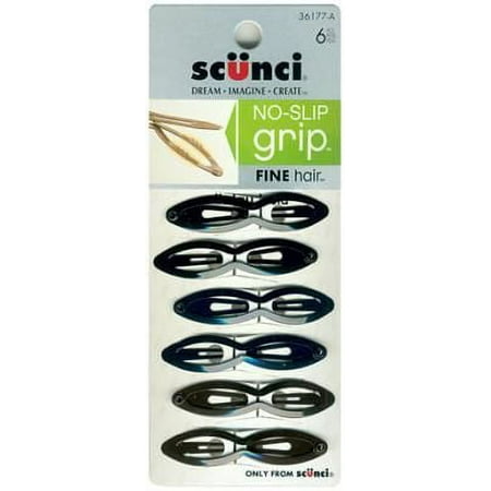 Scunci No-Slip Grip Fine Hair Double Oval Snap Clips 6 ea