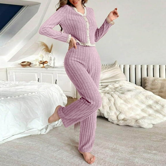 Vetsdori Long Sleeve Pajamas Sets for Women Nightwear 2 Pieces PJS Sleepwear Soft Lightweight,Fashion Womens Pajamas Pants