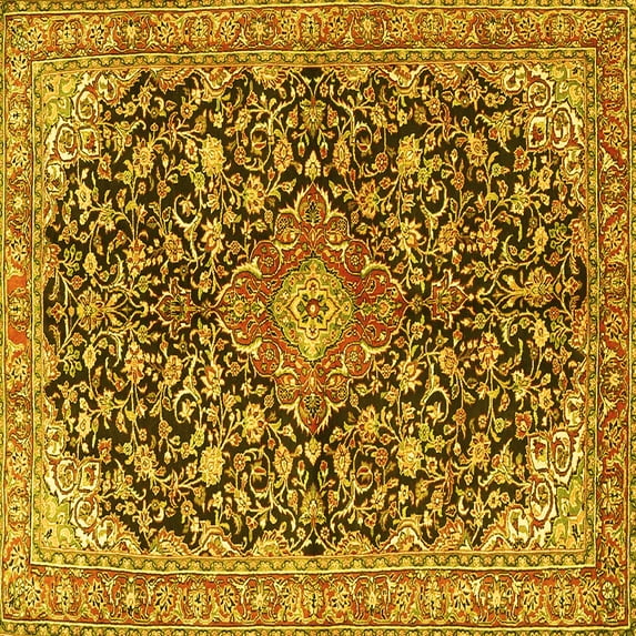 Ahgly Company Machine Washable Indoor Square Medallion Yellow Traditional Area Rugs, 8' Square