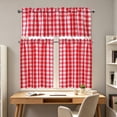 thumbnail image 6 of 3pcs Cafe Curtain Set, One Top Valance and Two Lower Panels, Light Filtering Thermal Window Covering for Kitchen Bathroom Basement Laundry Room and Small Windows, B-Red, 6 of 9
