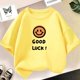 thumbnail image 2 of Camiseta de algodón con estampado de sonrisas para niñas, camisetas informales de verano de manga corta con cuello redondo para niños, camisetas para bebés, ropa para niños, 2 of 5