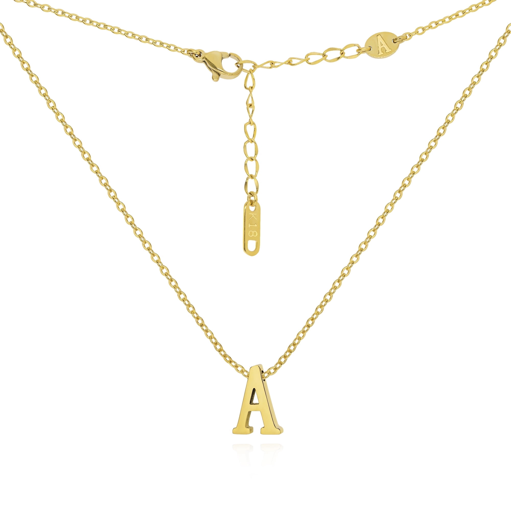 ELBLUVF Stainless Steel 18K Gold Plated Initial Pendant Personalized Name Charm Jewelry Alphabet Letter Necklace For Women (A)