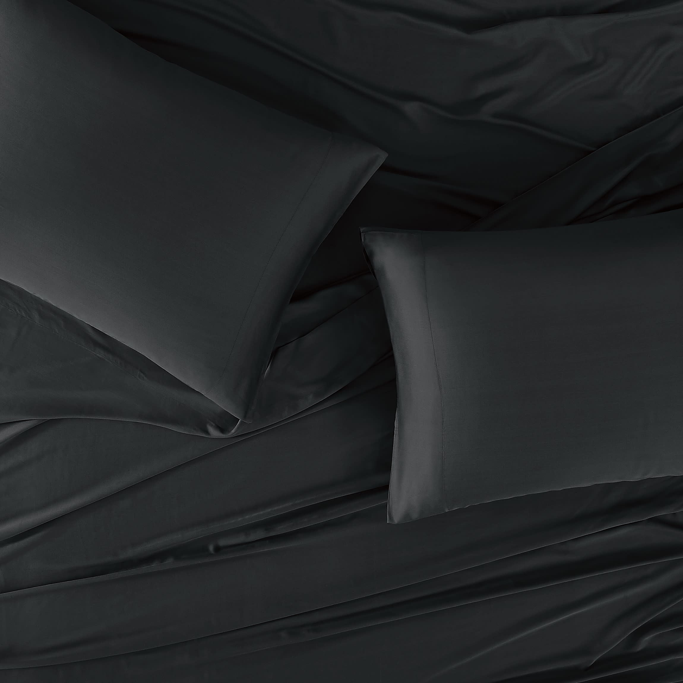 Brooklyn Loom 300 Thread Count Sateen 100% Rayon from Bamboo Deep Pocket 4 Piece Queen Sheet Set in Charcoal, All Season, Adult Size, OEKO-TEX Certified