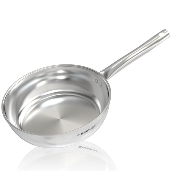 Sunhouse 8 Inch Stainless Steel Frying Pan, Tri-Ply 18/10 Skillet, Oven Safe, Induction, Dishwasher Safe