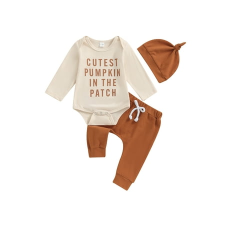 

Bangyeer My First Halloween Baby Boy Outfit Letter Print Long Sleeve Romper Shirt Pants Hat Set