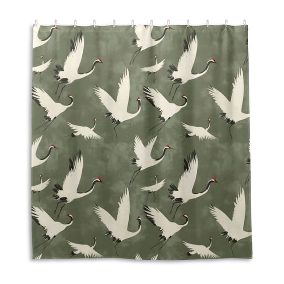 Flock Of Cranes Flying Shower Curtain Liner 66x72 Inch Waterproof Shower Curtains Decorative Bathroom with 12 Pack Hooks