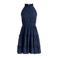 thumbnail image 4 of KPOPLK Girls Summer Dress Teen Ruched Ruffled Tween Skirt Summer Girls Flowy Swing Layered Beach Vacation Mini Cami Dresses 4-14Y(6-7 Years,Navy), 4 of 7