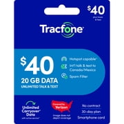 Tracfone $40 Smartphone Unlimited Talk & Text 30-Day Prepaid Plan (20 GB at high speed) Direct Top Up