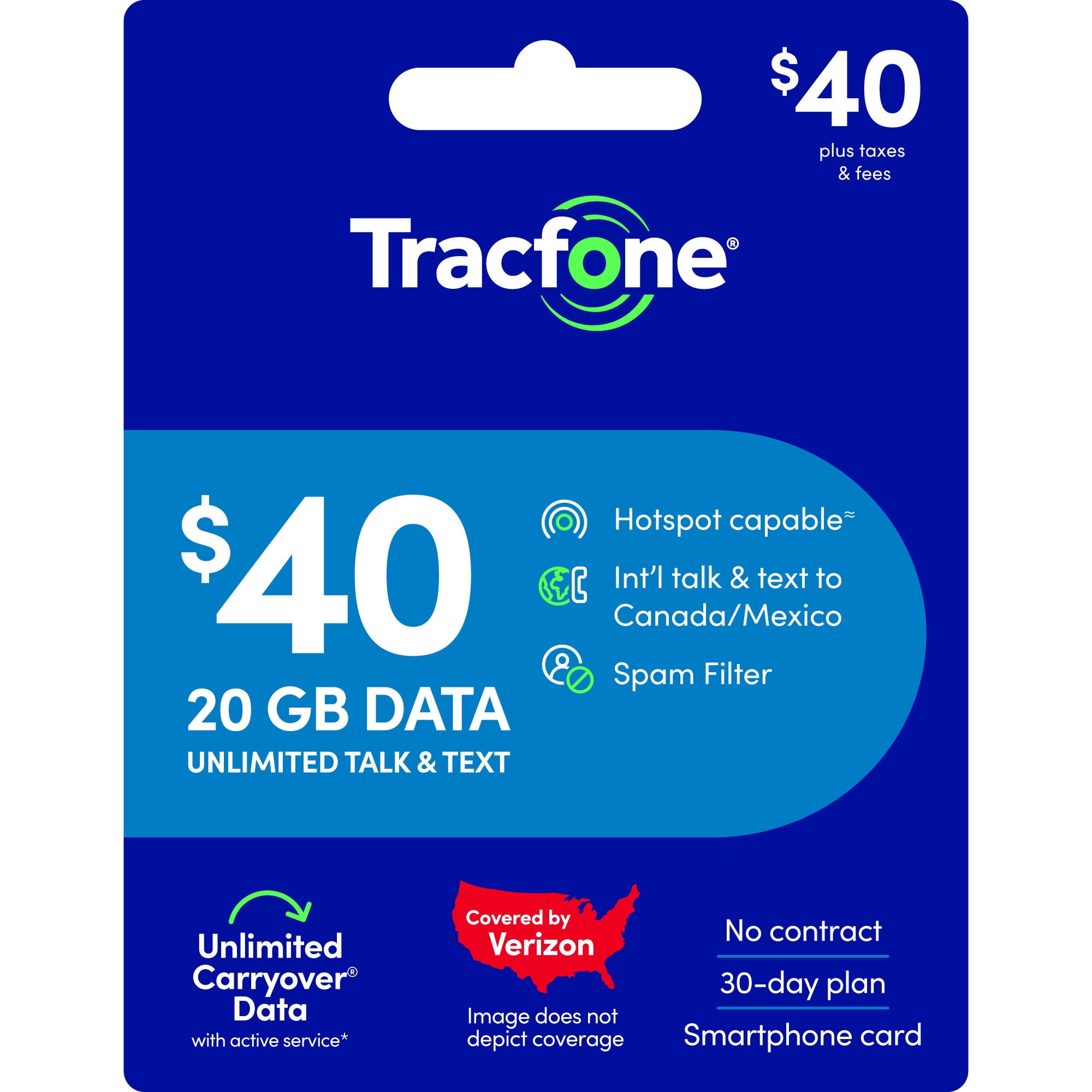 Tracfone $40 Smartphone Unlimited Talk & Text 30-Day Prepaid Plan (20 GB at high speed) Direct Top Up