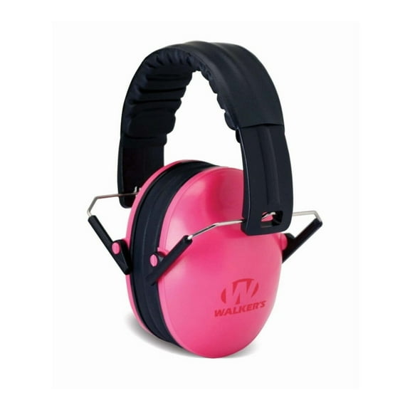 Walker's Baby and Kids Folding Muffs with Ultra-Light Adjustable Hearing Protection and Soft Foam Pads 23dB NRR (Pink)