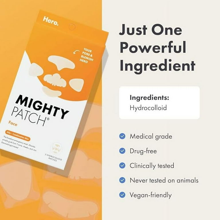 Mighty Patches for nose pores from Hero Cosmetics - XL Hydrocolloid  Pimples, Zits and Oil - Dermatologist-Approved Overnight pore Strips to  Absorb