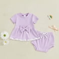 thumbnail image 2 of TOWED22 Infant Baby Girl Summer Clothes 2Pcs Outfit Bow Detail Tee and Soft Shorts Casual Wear 6-12M(Purple,18-24 M), 2 of 3