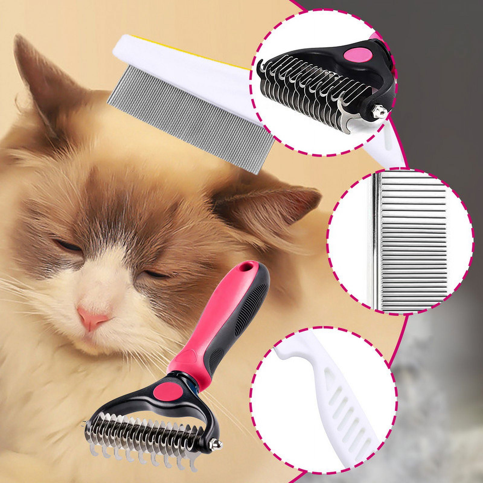 LNJBABAO Set of 3 Cat Brush Undercoat Rake for Dogs Grooming Supplies for Matted-Haired Pets