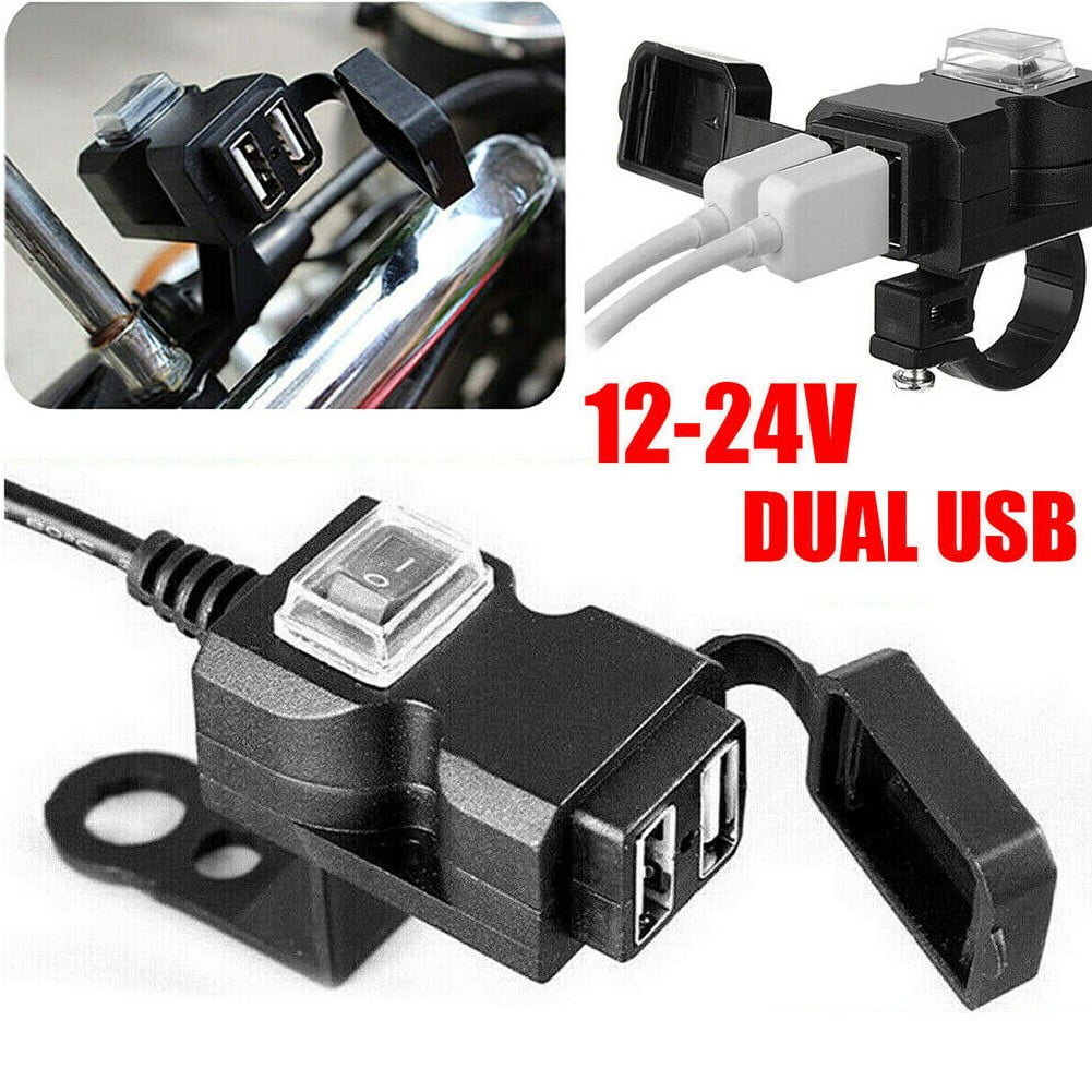 Dual USB Motorcycle Handlebar Charger Socket Switch And Mounts Parts Waterproof