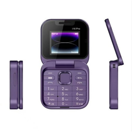 i16 Pro Flip Phone – New Dual-SIM Non-Smart Keypad Mobile (Purple) for Seniors & Students