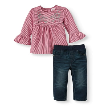 Bell Sleeve Tunic and Skinny Jeans, 2pc Outfit Set (Baby