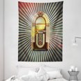 thumbnail image 1 of Jukebox Tapestry, Retro Vintage 50s Pin Up Inspired Striped Backdrop Old Music Box, Wall Hanging for Bedroom Living Room Dorm Decor, 60W X 80L Inches, Brown Beige and Petrol Green, by Ambesonne, 1 of 2