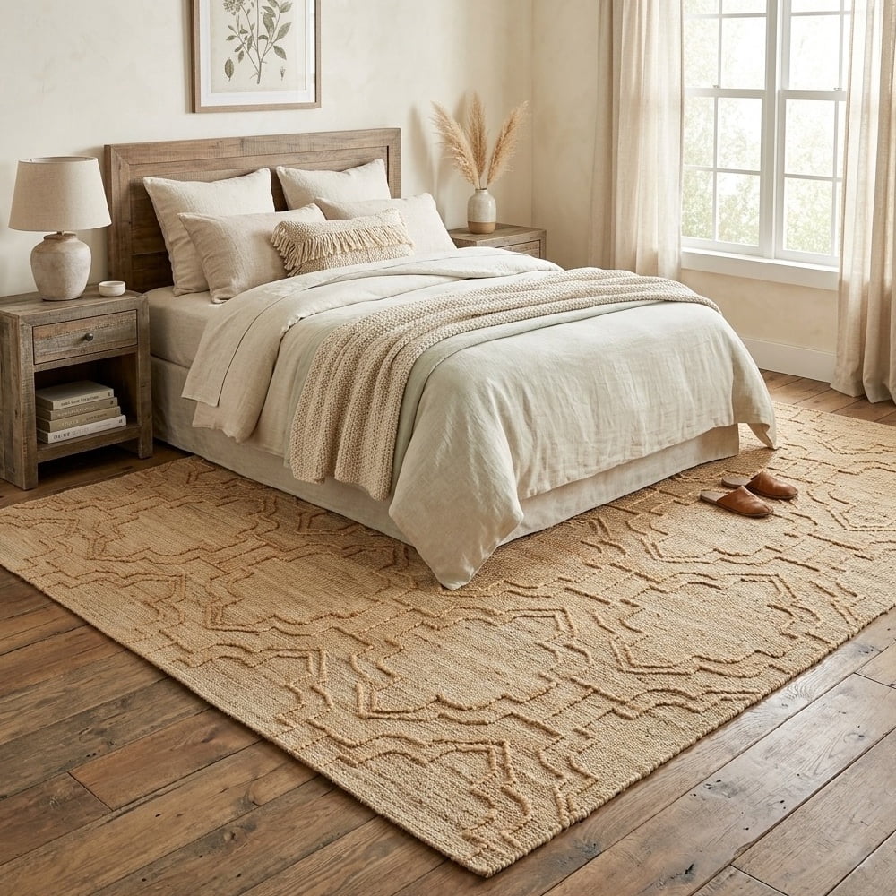 Ox Bay Nel Trellis Modern Hand-Woven Jute Indoor Area Rug, Natural, 5' x 7'9"