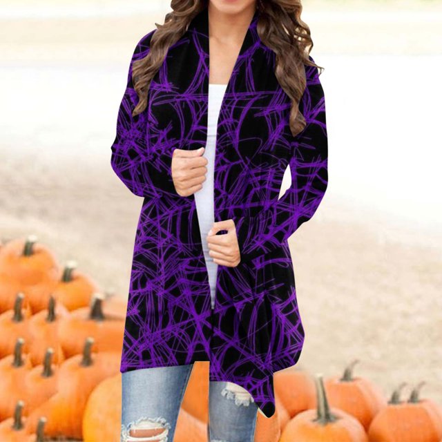 Puntoco Fashionwoman Camiseta de manga larga frente abierto prendas de vestir exteriores sueltas blusa estampada abrigo tops Halloween Cardigan blusa Puntoco Puntoco-1773