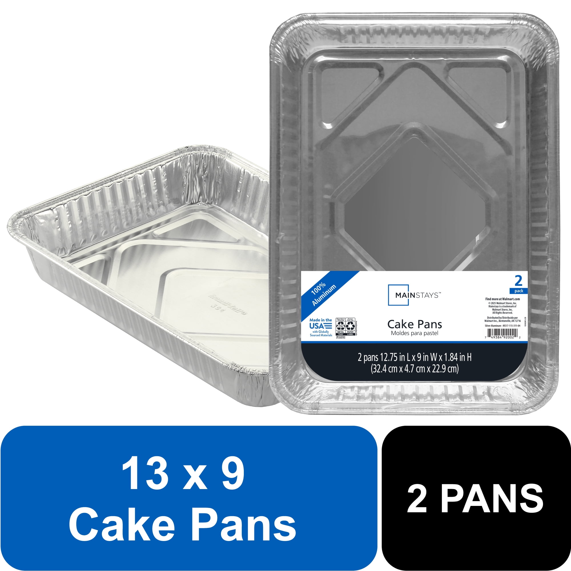 (4 pack) Mainstays Aluminum Foil Cake Pans 13" x 9" 2 Count