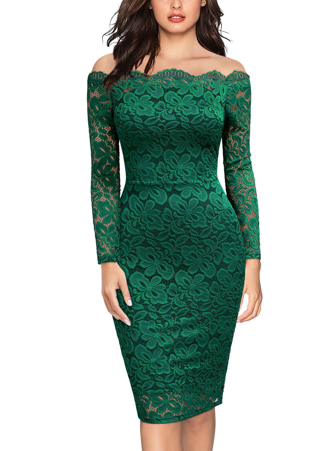 green off the shoulder bodycon dress